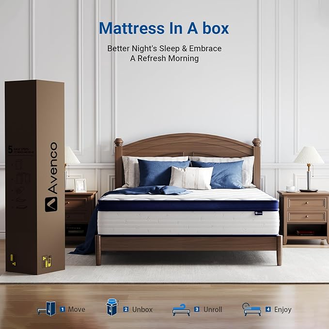 Avenco Queen Mattress, 10 inch Queen Size Mattress with Smarts™ Coil Individual Pocket Spring for Silent Sleep and Strong Edge Support, Mattresses in a Box CertiPUR-US Certified