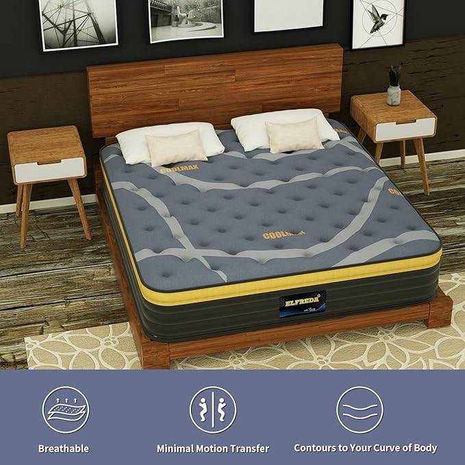 Elfreda RV King Mattress, 12 inch Pillow Top Pocket Spring Hybrid RV Mattress, Memory Foam Innersprings Medium Firm，Supportive Pressure Relief 80''x72 Camper in a Bag