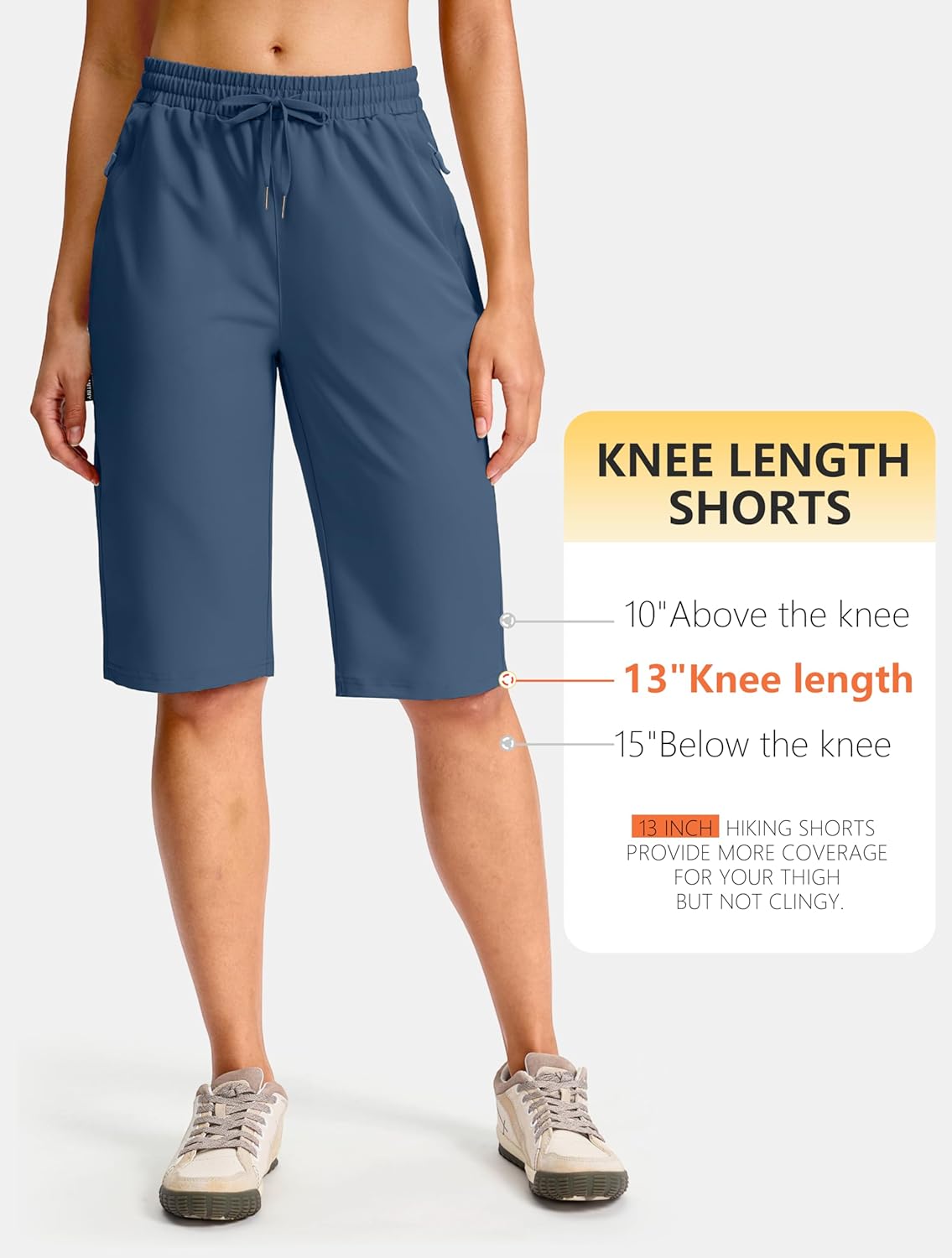 SANTINY Women's Hiking Shorts - Lightweight 13" Bermuda Style with 3 Zipper Pockets | Quick Dry