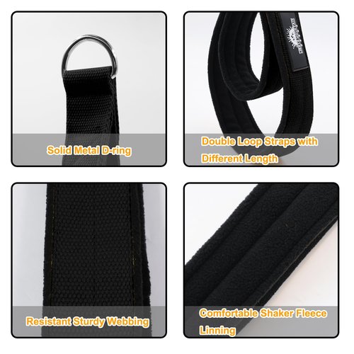 Lights Mountain Durable Pilates Double Loop D-Ring Straps - Padded Handles for Reformer, Yoga & Home Gym Workouts (black M)