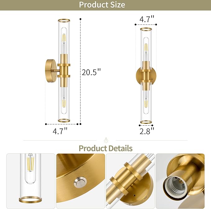 Wireless Wall Sconces with Remote Control, Battery Operated Wall Sconce Set of