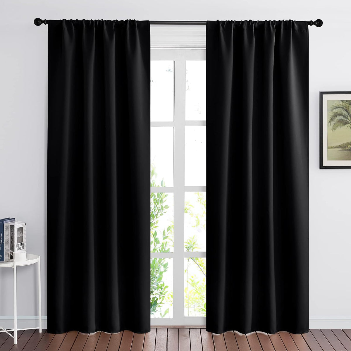 RYB HOME Blackout Curtains for Living Room, Large Window Shades for Bay Window Dining Parlor Bedroom Patio Door, Wide 34 x Long 80 inches, Black, 2 Panels