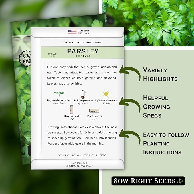 Sow Right Seeds - Flat Leaf Parsley Seed for Planting - Non-GMO Heirloom Packet with Instructions to Plant and Grow a Kitchen Herb Garden - Indoor or Outdoor - Great for Hydroponics Growing (3)
