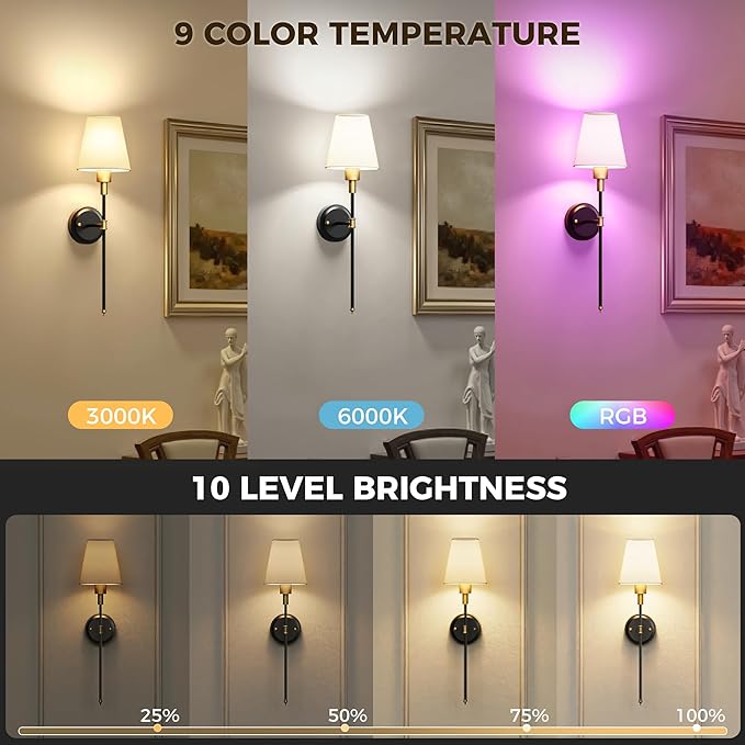 DORESshop Battery Operated Wall Sconce Set of 2, Wireless Wall Light Easy to