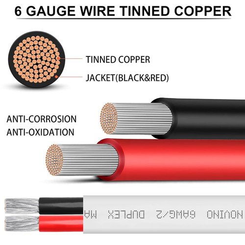 6 Gauge Marine Wire - Duplex Marine Grade Tinned Copper Cable | 100ft Oxygen-Free Insulated Red & Black