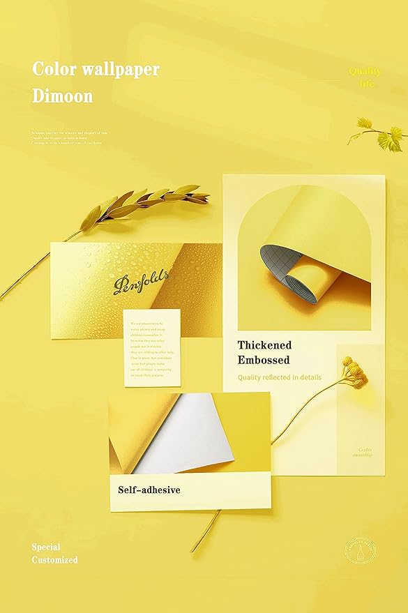 Dimoon 236''x17.7'' Yellow Peel and Stick Wallpaper Contact Paper Modern Self