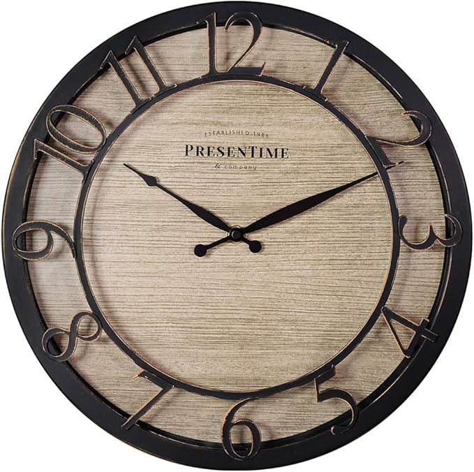 Presentime & Co 13" Farmhouse Series Wall Clock, Quartz Movement, Shiplap Style