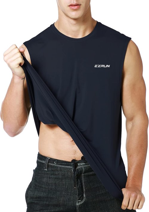 EZRUN Men's Sleeveless Shirt Quick Dry Workout Swim Shirt Gym Muscle Athletic Beach Tank Top Big and Tall