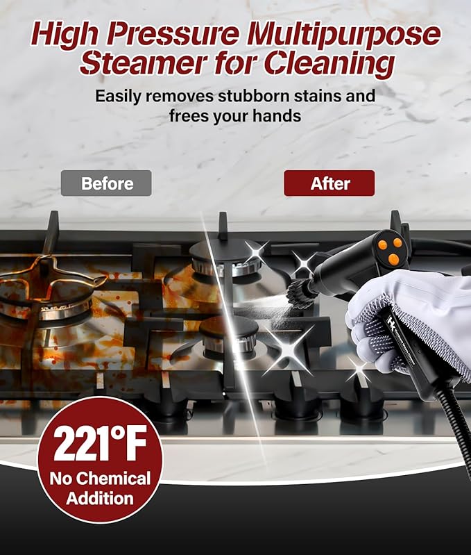 2026 Upgraded Steam Cleaner,10s Heat-Up,1.2L Tank, 6-Level Adjustable Handle,1500W Steamer for Cleaning, Portable Steamer for Cleaning with 20PCS Accessories, Steam Cleaner for Home,Car,Dirt