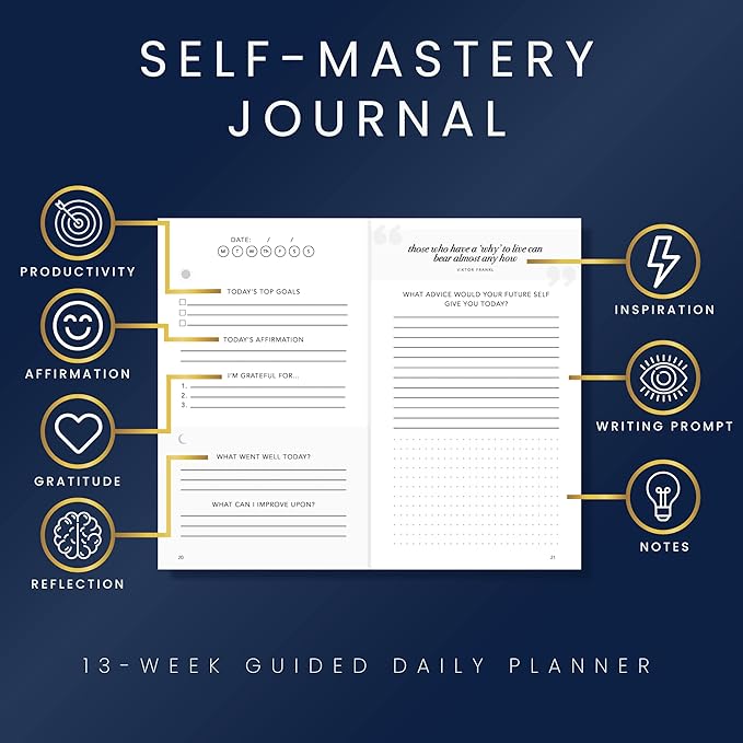 Self-Mastery Journal for Men - Gratitude Journals – 5 Minute Journal - Reflection Manifestation Journals for Mindfulness – Self Care Journal – Goal / Guided Gratitude Journal for Women & Men