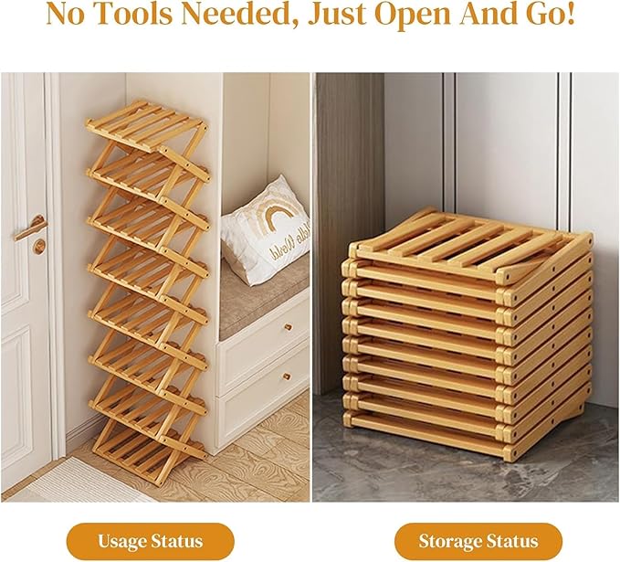 YYW Bamboo Shoe Rack for Entryway,Installation-Free and Foldable Vertical Shoe Storage Organizer,Free Standing Shoe Racks Shelf Closet Shoe Organizer for Living Room (Nature-6 Layers)