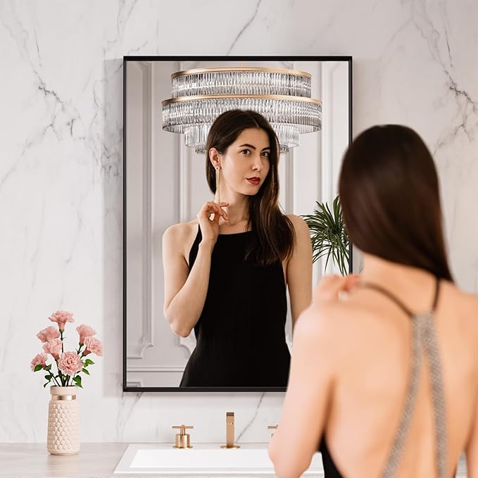 LOAAO Black Bathroom Mirror 28"X32"