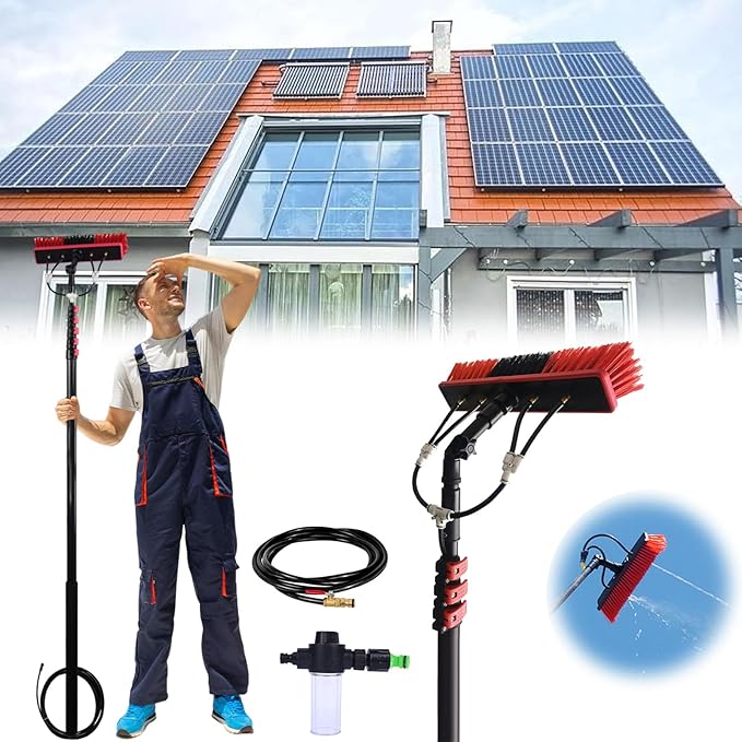 3.6-10.8 M Telescopic Brush, Water Fed Window Cleaning Pole, Soap Dispenser, Window Cleaning Pole, Water Fed Telescopic Brush, Window Roof Cleaning Equipment (55cm Brush,10.8M)