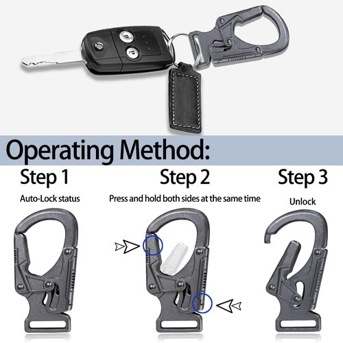 Ahiller Carabiner Clip,1.9'' Alloy Car Keychain Clip with 2 Key Ring,Outdoor Hooks,Small Key Holder for Man and Women（Gunmetal-1P）