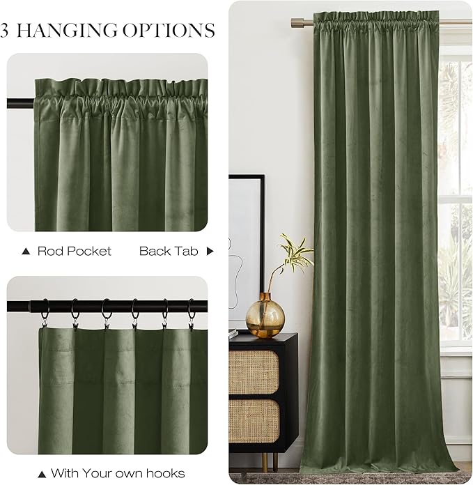 NICETOWN Sage Green Blackout Curtains 72 inches Long 2 Panels, Farmhouse and