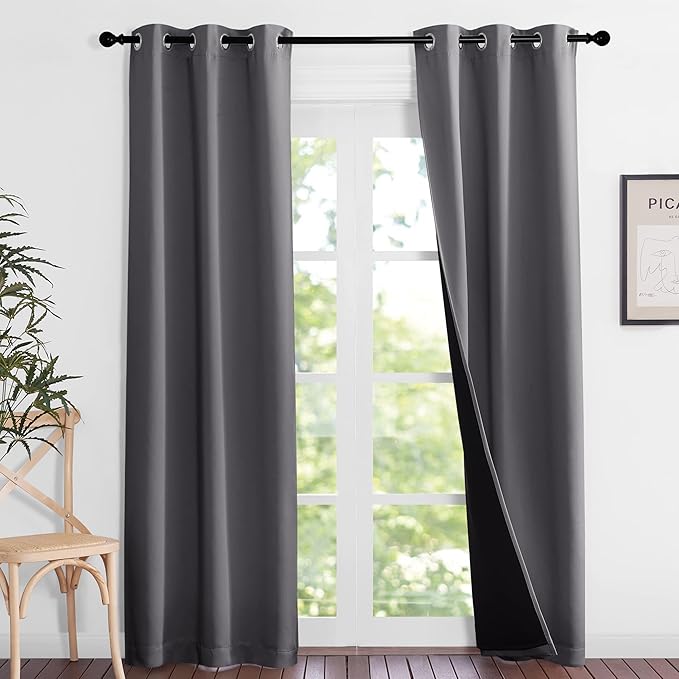 NICETOWN Grey Full Shade Curtain Panels, Pair of Thermal Insulated & Energy