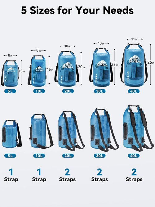HEETA Waterproof Dry Bag - Lightweight Roll Top Storage for Travel, Swimming & Boating | 5L/10L/20L/30L/40L