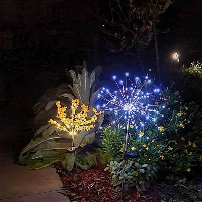 Anordsem Solar Garden Lights Outdoor: Fireworks Light Waterproof for Yard Decorations - LEDs Sparkler Stick Powered for Pathway Lawn 2 Pack - Twinkle Fairy Lamp Multi-Colored Patio Walkway Party DIY