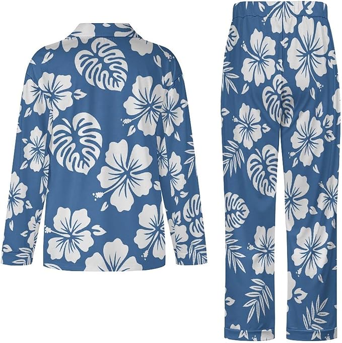 Lemons Leaves Ceramic Style Womens Pajama Set Long Sleeve Pajamas Top And Pants Soft Loungewear Pjs Sets