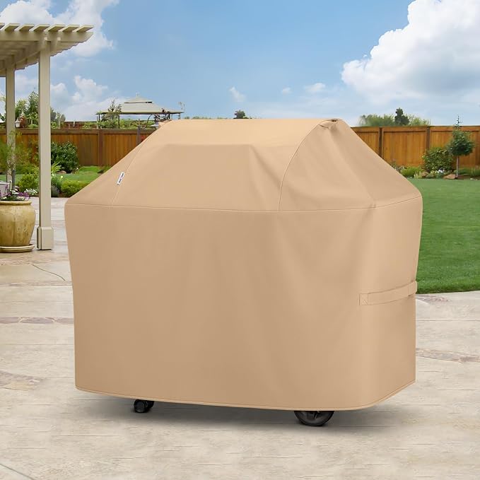 Unicook Grill Cover for Outdoor Grill 55 Inch, Heavy Duty Waterproof BBQ Cover for Outside, Compatible with Weber Char-Broil Nexgrill 3-4 Burner Gas Grills, All Weather Protection, Light Brown