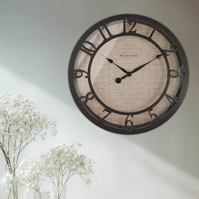 Presentime & Co 10" Farmhouse Series Wall Clock, Cottage Style, Faux Burlap