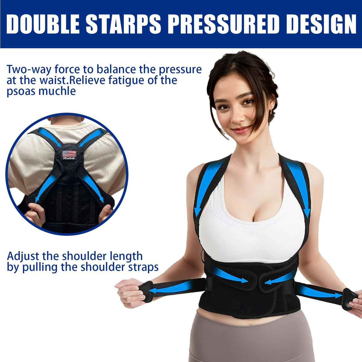 Skiennix Posture Corrector - Adjustable Back Brace for Pain Relief & Lumbar Support | Black, Large