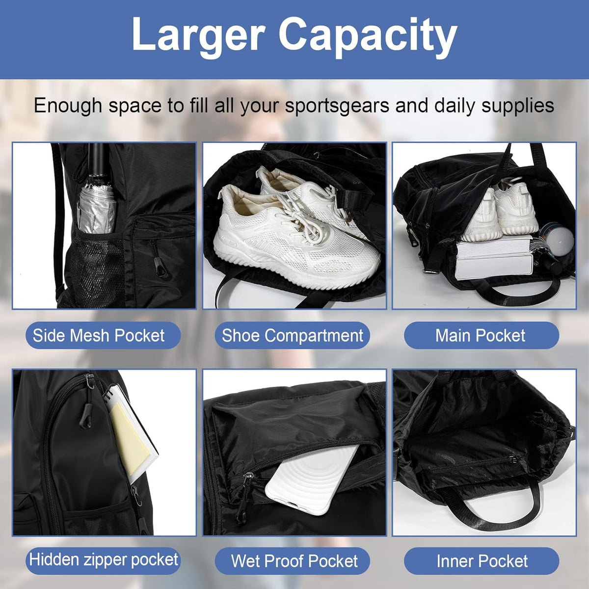 Skiennix Black Basketball Drawstring Backpack - Extra-Large Waterproof Gym Bag with Mesh Pocket for Men & Women