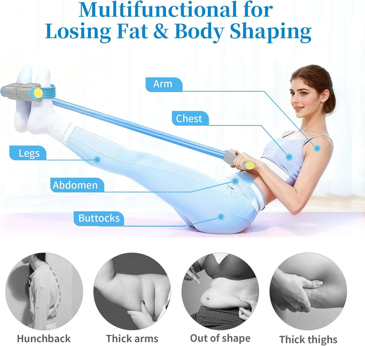 Pedal Resistance Bands - Durable 6-Tube Fitness Bands with Handles for Abdomen, Arms, Legs