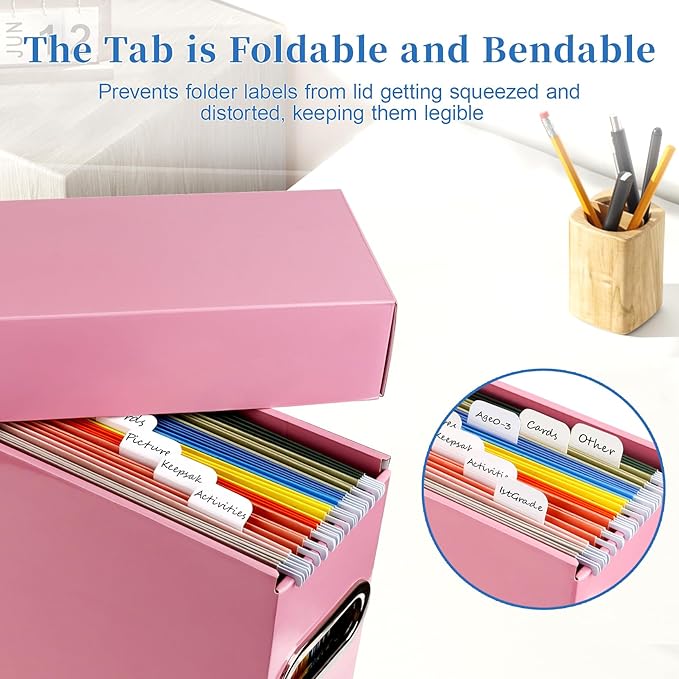 File Organizer Box with Lid & Handle, Thickened Cardboard Hanging File Folder Storage Boxes for Letter Size, Portable Filing Organizer for Office, Home, Classroom, Pink 2 Pack
