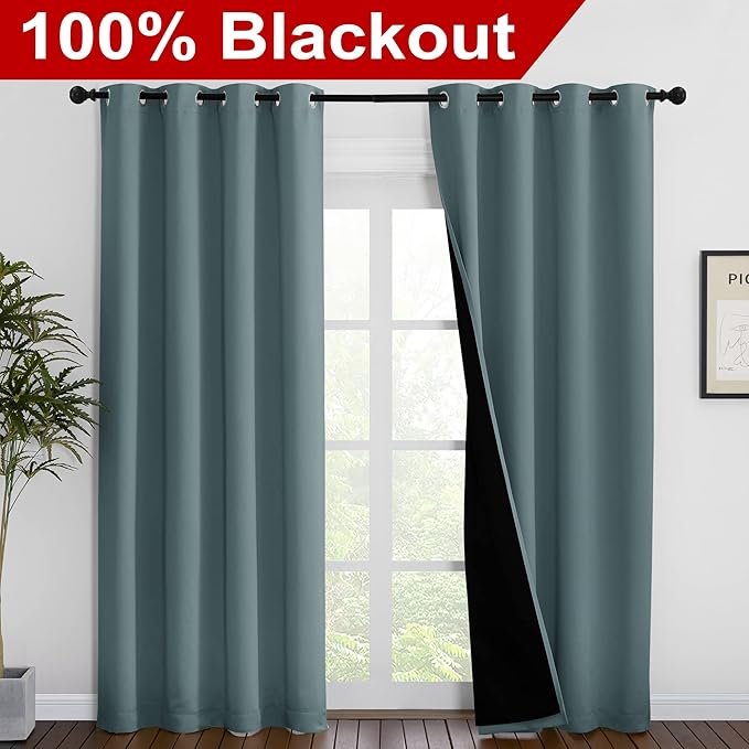 NICETOWN 100% Blackout Curtains 86 inches Long, Pair of Energy Smart & Noise