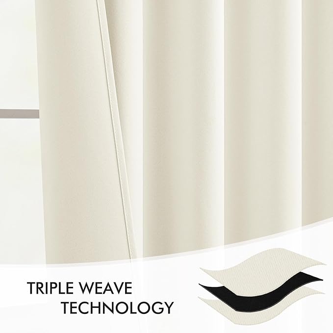 MIULEE Cream Back Tab Blackout Curtains 120 Inch Long 2 Panels Set