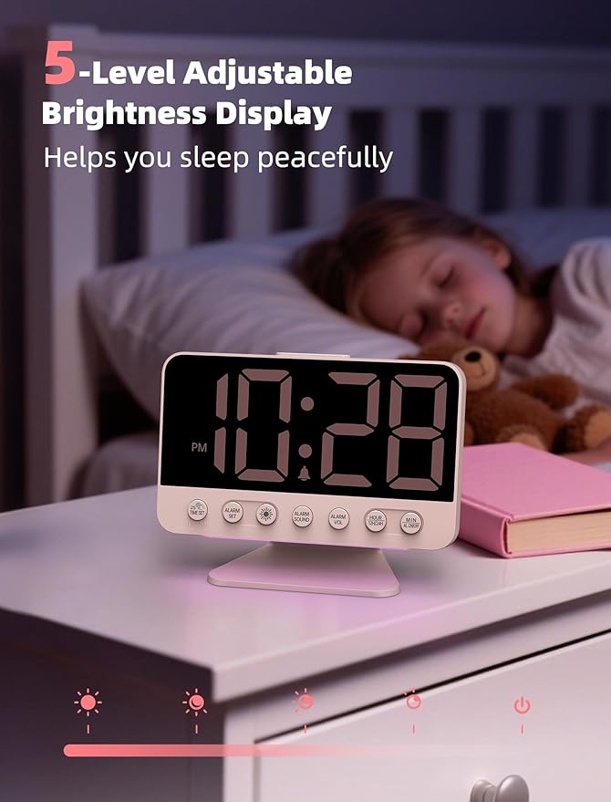 Odokee Digital Alarm Clocks for Bedrooms: Large Bold Number 5 Brightness Dimmer