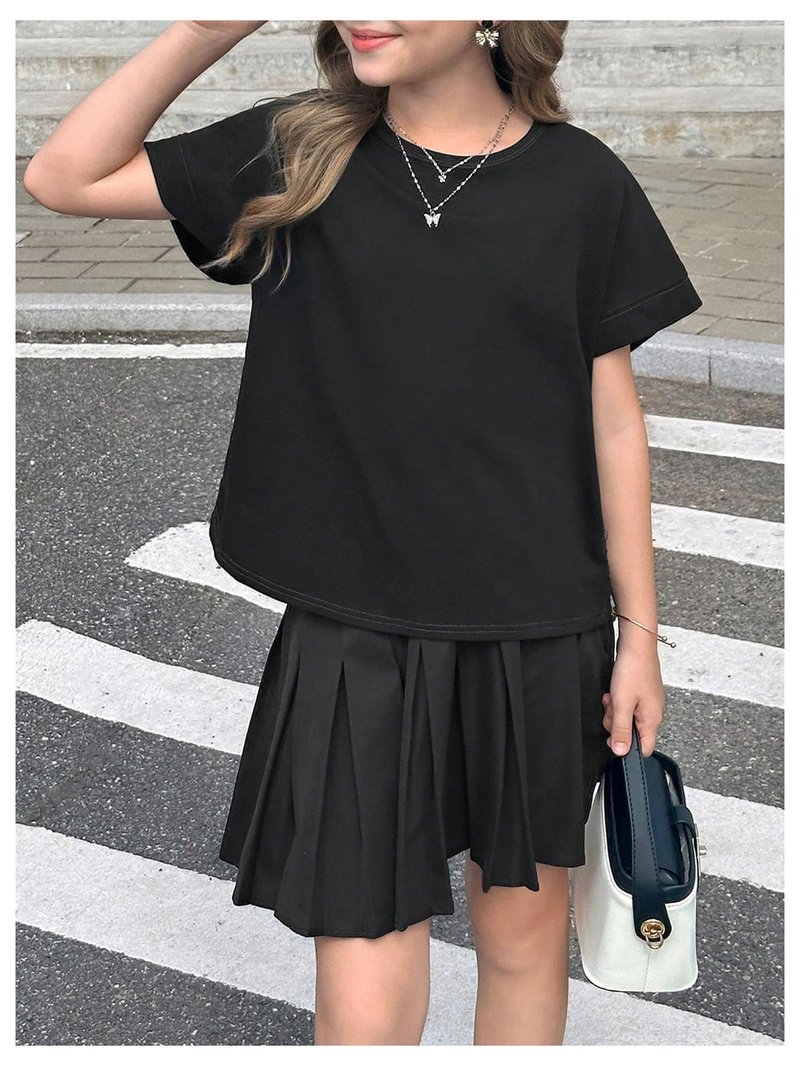 RoseSeek Girl's 2 Packs Open Back Backless Tops Criss Cross Short Sleeve T Shirts Crewneck Casual Tees Black White 11Y