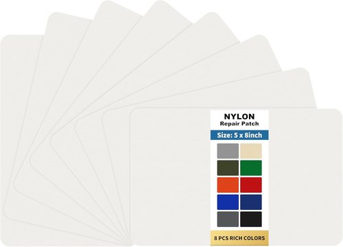 KING MOUNTAIN Self-Adhesive Nylon Fabric Repair Patch - Waterproof 5x8 Inch Kit for Quick Repairs | 8 Pcs (White)