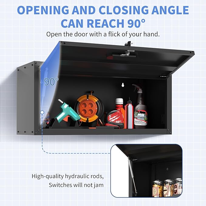 Garage Wall Cabinet with Flip-Up Door, Lockable Metal Storage Cabinet Wall