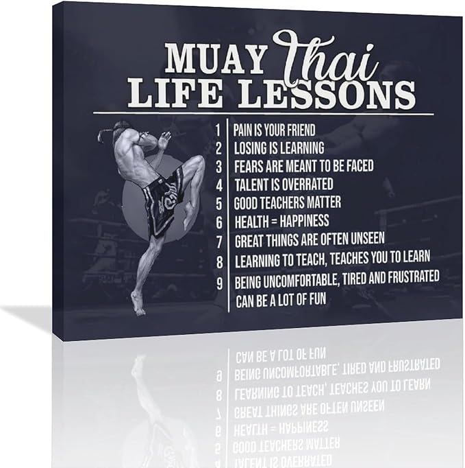Muay Thai Wall Art Muay Thai Pictures Wall Decor Life Lessons Canvas Prints Boxing Decorations Painting Framed Artwork Office Home Decor For Bathroom Bedroom Dining Living Room 24"x20"