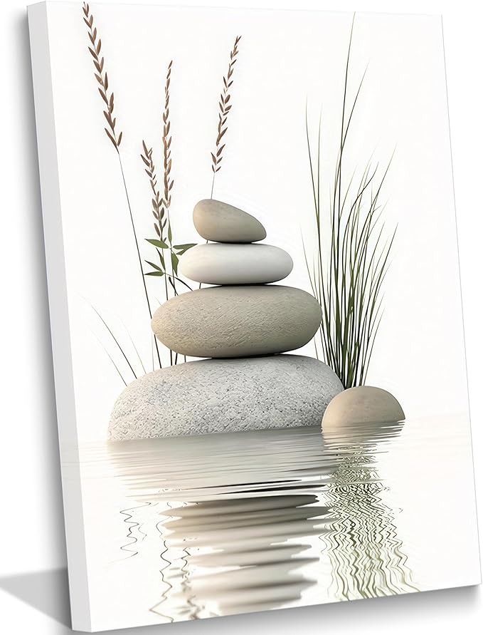 Zen Stone Canvas Wall Art Stacked Stones in Water Poster Print Tranquil Wild