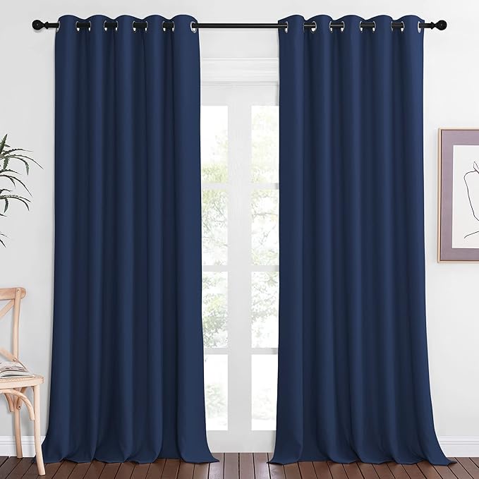 NICETOWN Blackout Navy Blue Curtain 102 inches Long, Grommet Thermal Insulated