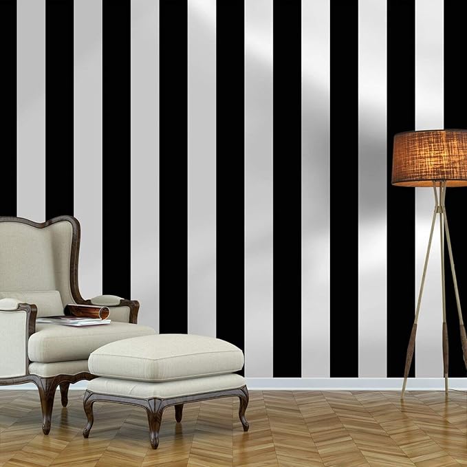 Guvana Striped Peel and Stick Wallpaper Black and White Self-Adhesive Wallpaper