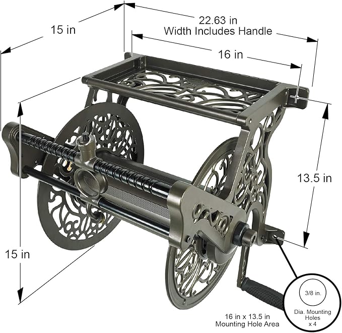 Liberty Garden Products Garden 707 Decorative Wall Mount Garden Guide Hose Reel, Bronze