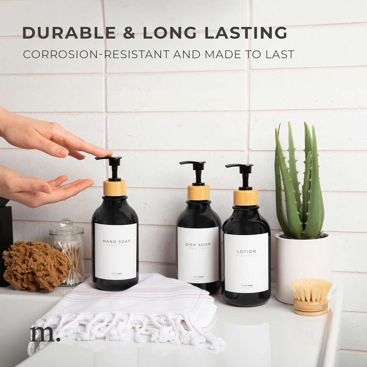 MaisoNovo Soap Pump Replacement - 2X Black Bamboo Pumps - Pump Dispenser - Soap Dispenser Pump Replacement - Stainless Steel Soap Pump - Pump for Soap Dispenser
