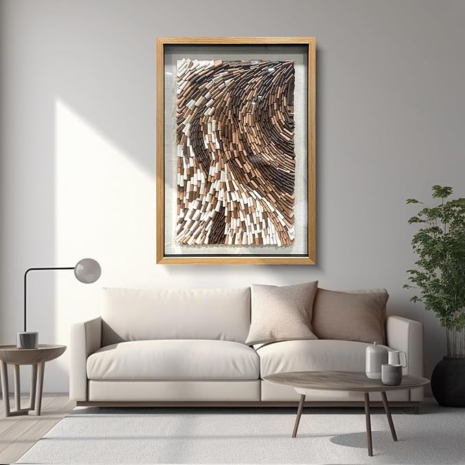 BrightA The Texture Leather Collage Craft Painting With A Contrast Of Brown And White Colors Adds An Artistic Atmosphere And Style To The Space 27.5"x39.4"