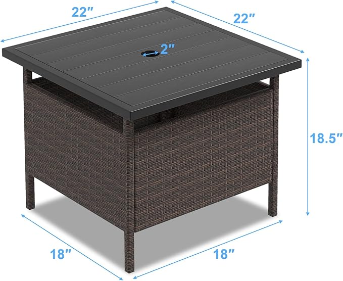 Giantex Umbrella Table, Outdoor Side Table with 2" Umbrella Hole, Rattan Umbrella Stand Holder, Heavy Duty Metal Frame, Patio Bistro Table for Deck Garden Poolside, Mix Brown (HDPE Tabletop)