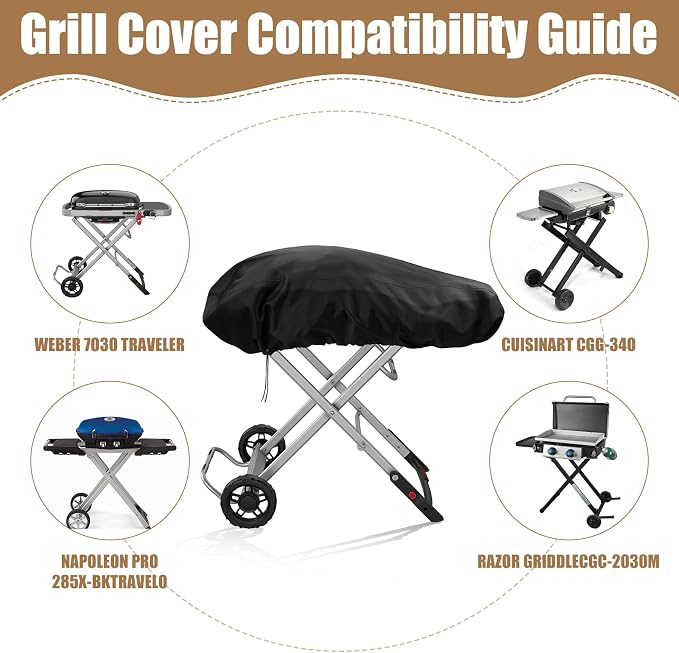 Grill Cover for Weber Traveler Portable Gas Grill 9010001,Weber Traveler Grill CoverHeavy Duty Waterproof 600D Oxford Fabric Weather Resistant Grill Cover Portable with Coleman Roadtrip Accessories