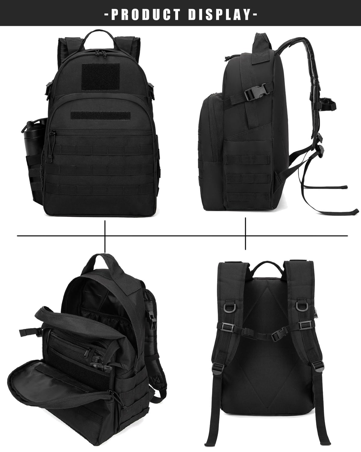 Miramrax Tactical Backpack for Men Military Backpacks with Holster Army 3 Days Assault Pack Bug Out Bag for Hiking Camping (Black)