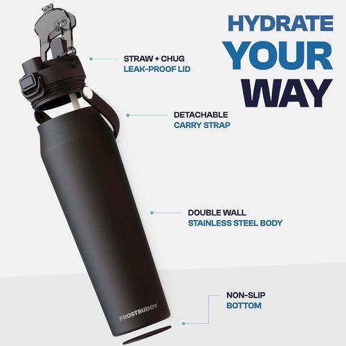 Frost Buddy 32oz Bottle Buddy with Straw & Chug Lid | Leak-Proof Stainless Steel | 24-Hours Cold | Sweat-Proof, Cup Holder Friendly | Ideal for Gym, Travel, Sports & Everyday Hydration