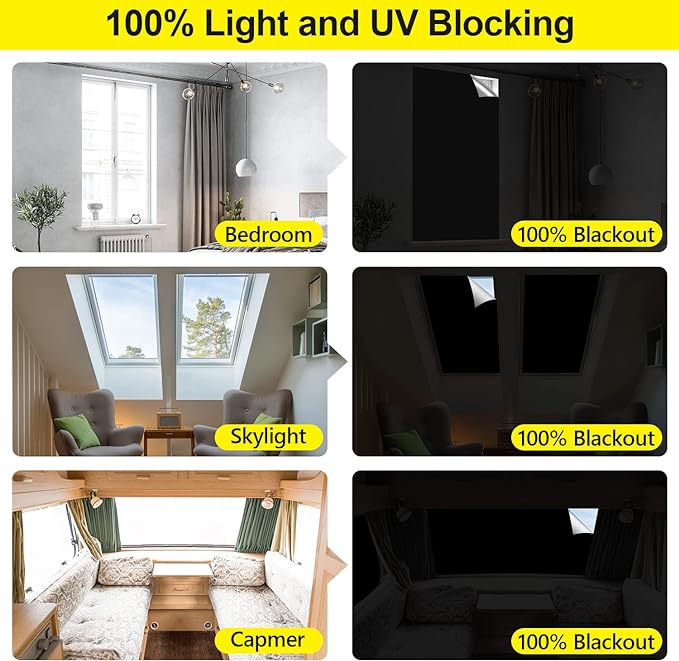 FADOTY Blackout Curtains for Bedroom, Portable 100% Black Out Window Cover Film