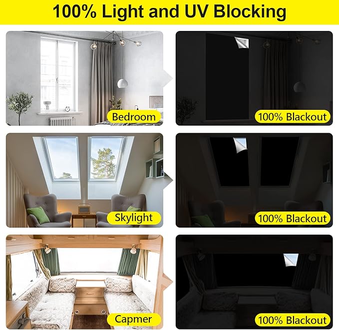 FADOTY Blackout Curtains for Bedroom, Portable 100% Black Out Window Cover Film