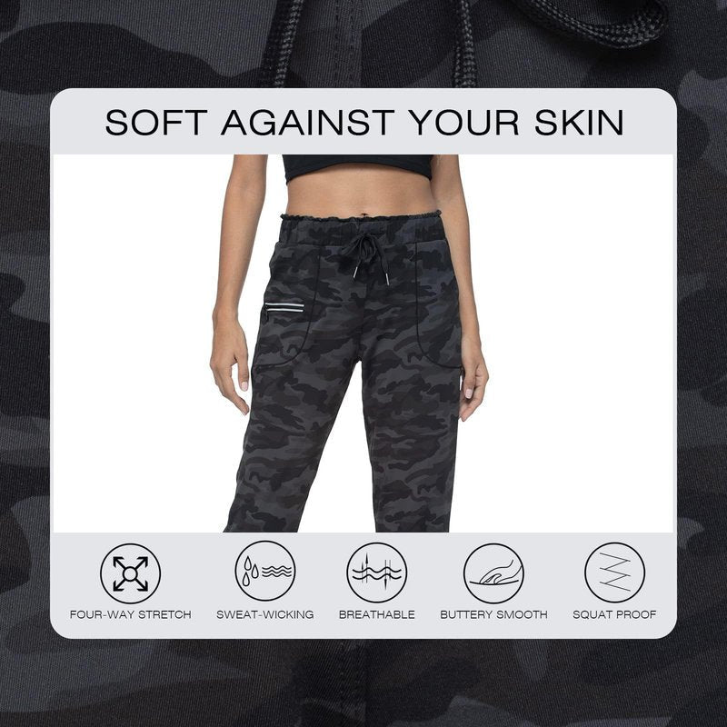 Haowind Joggers for Women with Pockets Elastic Waist Workout Sport Gym Pants Comfy Lounge Yoga Running Pants(Black Ash Camo XS)