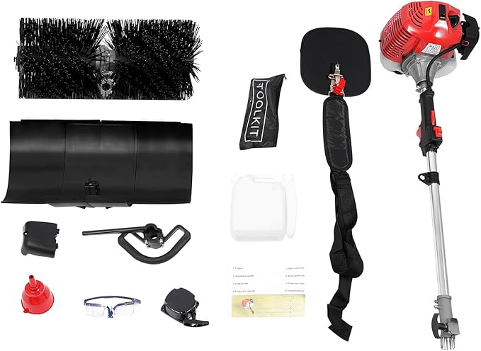 Lawn Sweeper, 52CC 1700W 2-Stroke Gas Hand Held Sweeper Artificial Grass Gasoline Brush Broom 8500RPM High Speed Gas Powered Sweeper Broom with Goggles, Sweeping Tool for Driveway Lawn